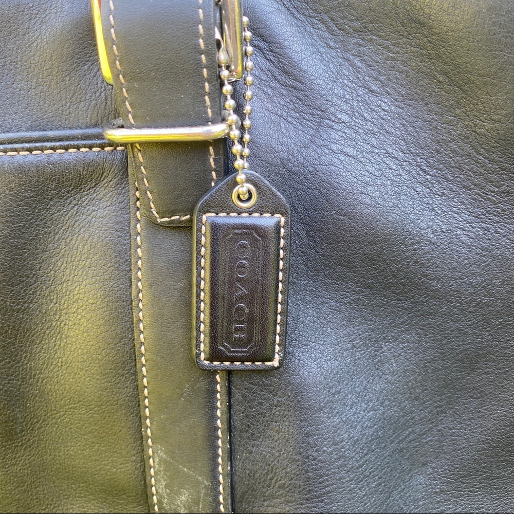 Coach Black Leather Tote with Contrast Stitching - Picture 2 of 7